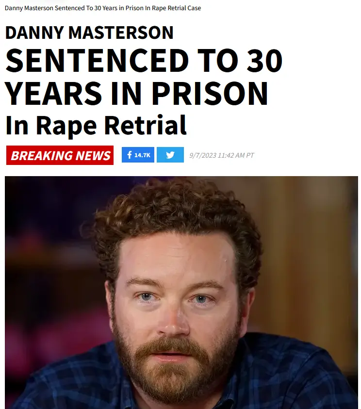 美国47岁男星丹尼·马斯特森被判30年监禁 曾以《70年代秀》爆红