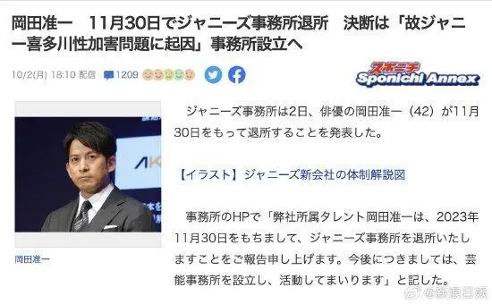 冈田准一退出杰尼斯 将设立事务所进行活动