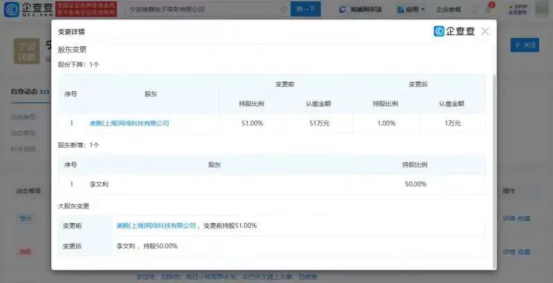 美one转让李佳琦公司股权 新增李佳琦母亲为股东